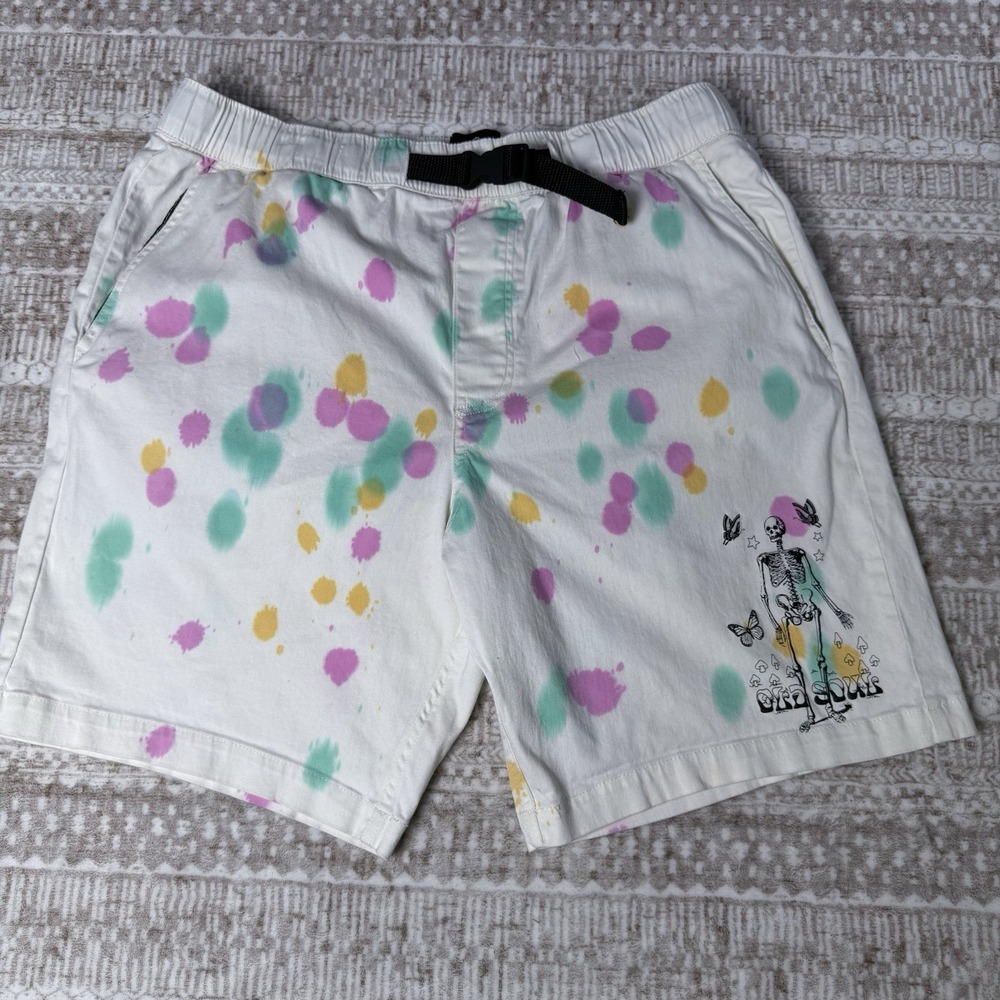 Empyre Shorts Mens S White Cotton Drawstring Splatter Skeleton Skater Ska Surf